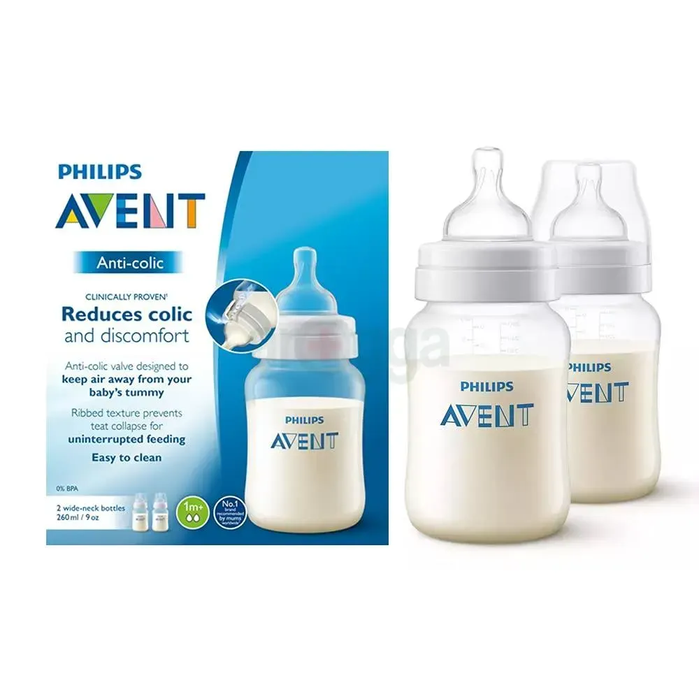 Philips Avent Anti-Colic Reduces Colic and Discomfort  Baby Feeding Bottle 2Pcs Set (1m+)- 260ml (Model-SCY103/20)  