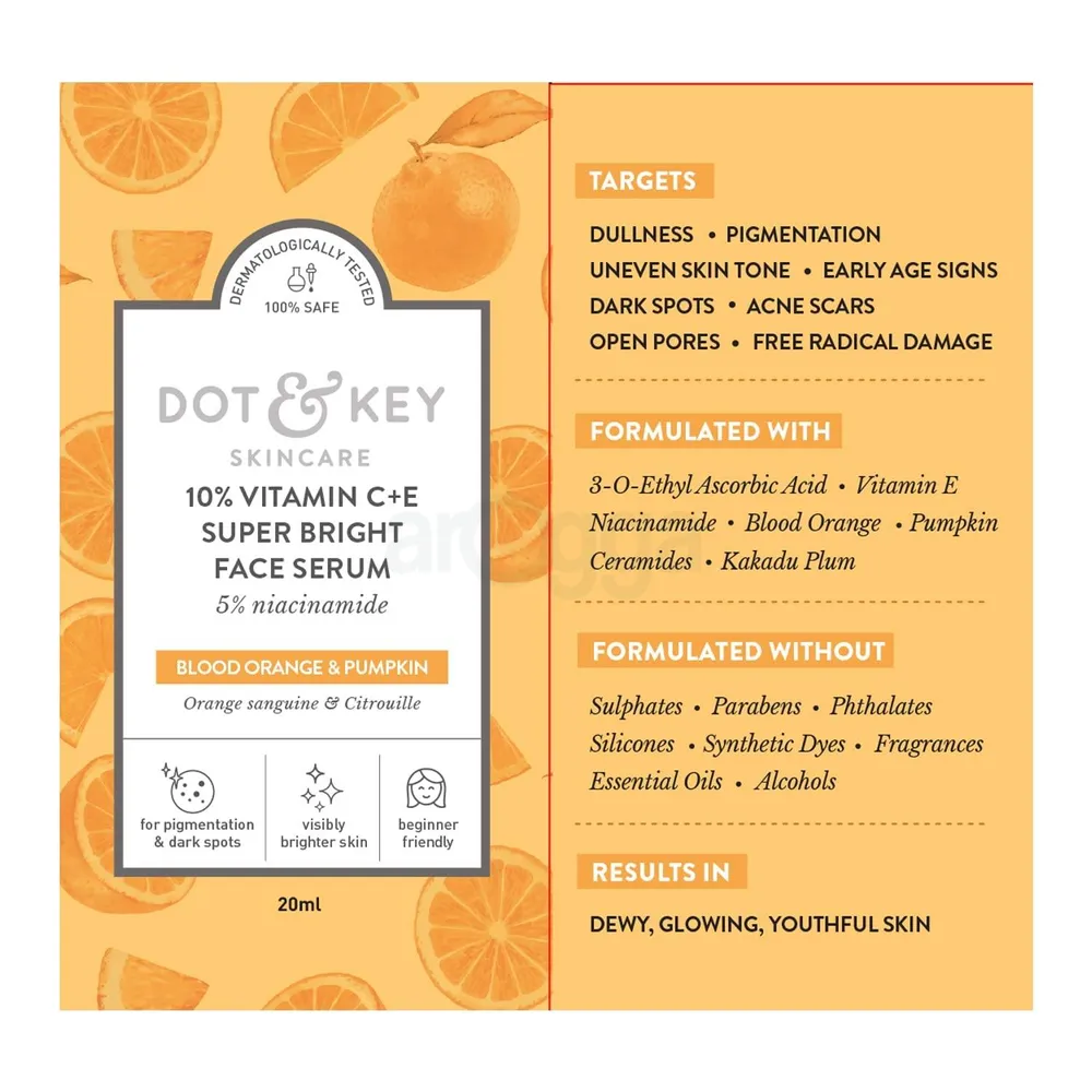Dot and Key 10% Vitamin C+E Super Bright Face Serum with 5% Niacinamide with Blood Orange & Pumpkin  