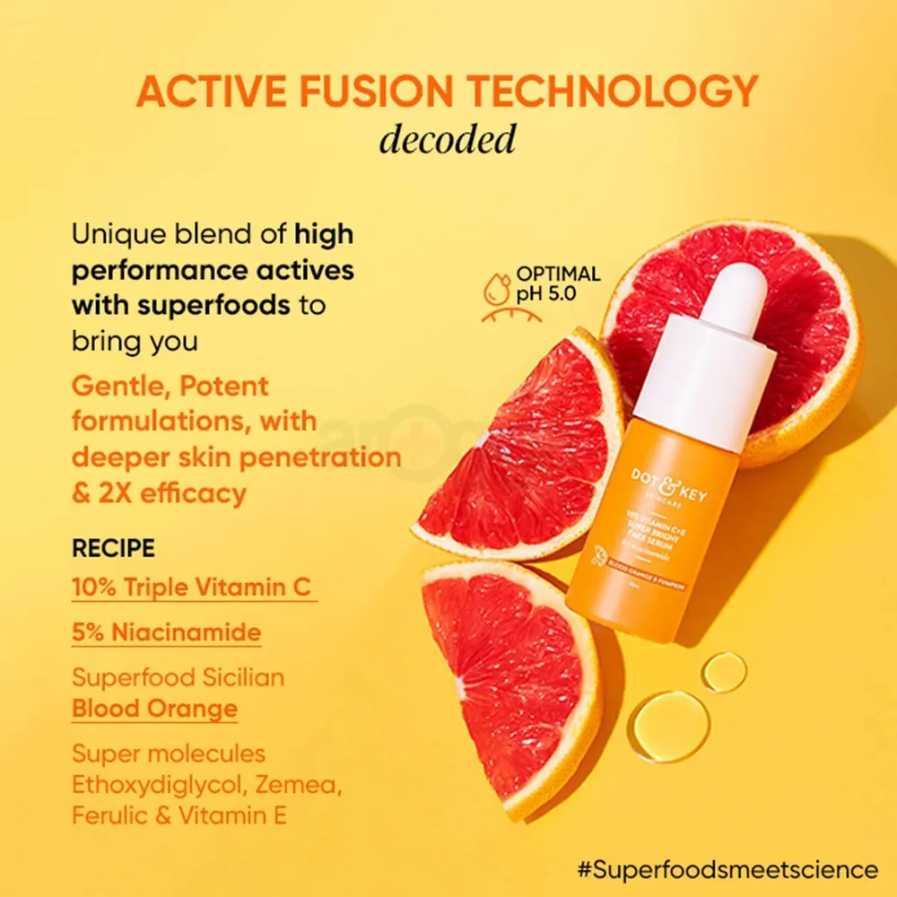 Dot and Key 10% Vitamin C+E Super Bright Face Serum with 5% Niacinamide with Blood Orange & Pumpkin  