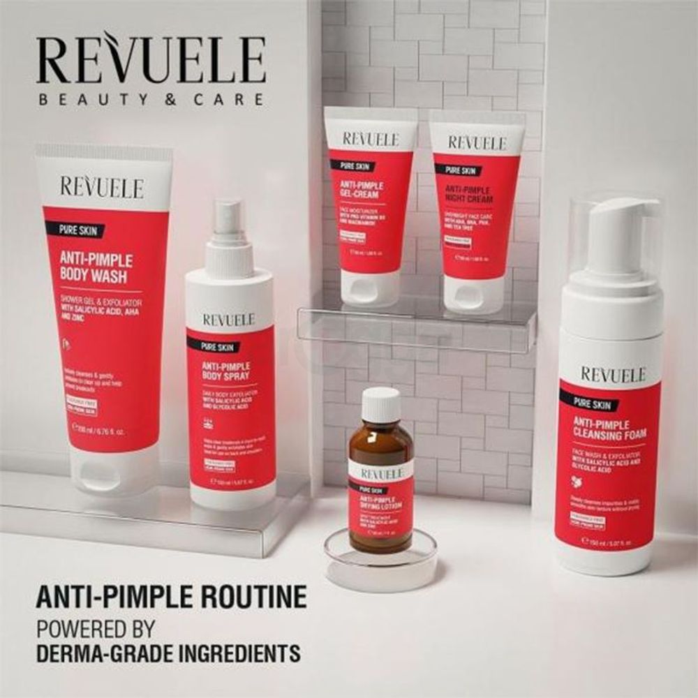 Revuele Pure Skin Anti Pimple Cleansing Foam with Salicylic Acid and Glycolic Acid for Acne Prone Skin  