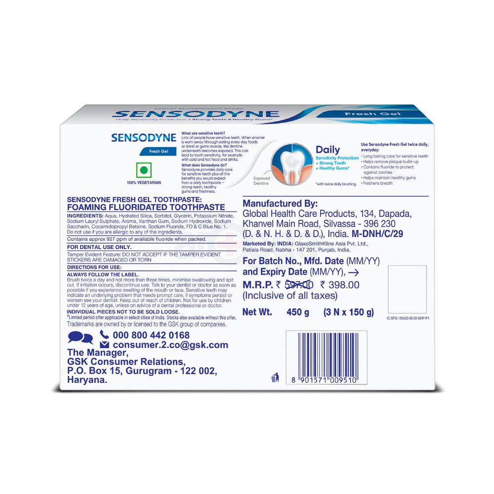 Sensodyne Fresh Gel Toothpaste (Buy 2 Get 1 Free) 150gm  