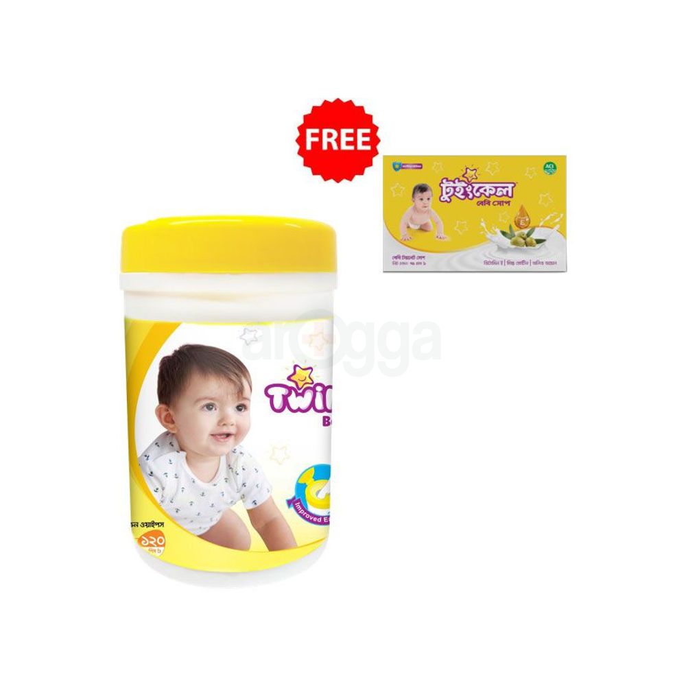 Twinkle Baby Wipes Jar 120pcs Get Twinkle Soap 75gm Free  