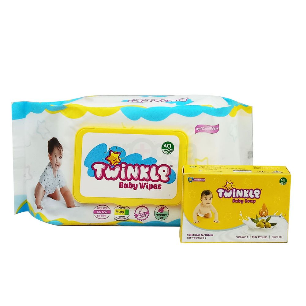Twinkle Baby Wipes Pouch 80Pcs Get Twinkle Soap 75gm Free  