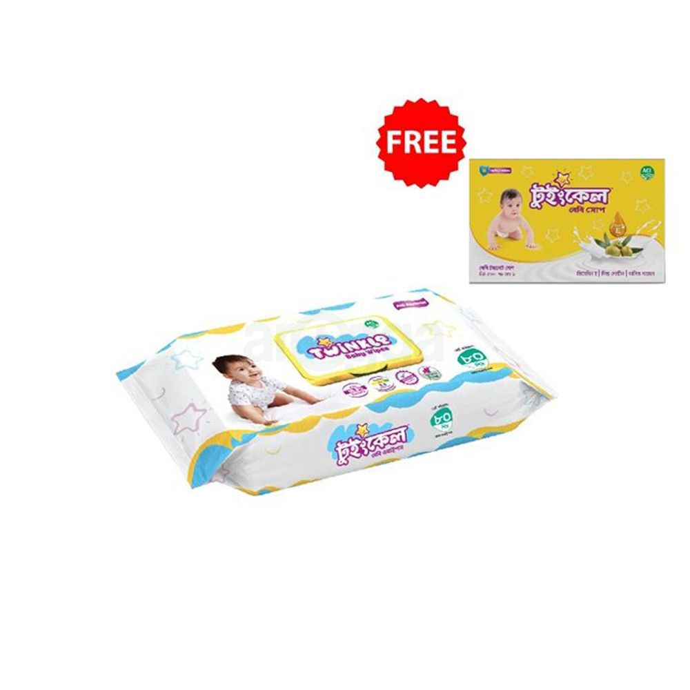 Twinkle Baby Wipes Pouch 80Pcs Get Twinkle Soap 75gm Free  