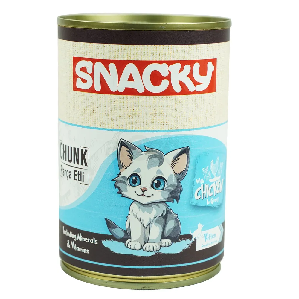 Snacky Kitten Cat Food Can Chicken Gravy 400gm  