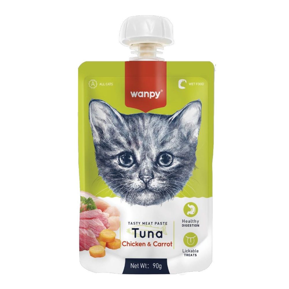 Wanpy Tasty Meat Paste Pouch Tuna, Chicken & Carrot 90gm  