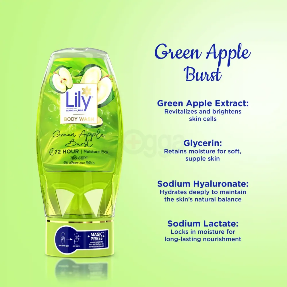 Lily 24hr Green Apple Burst Body Wash 250ml  