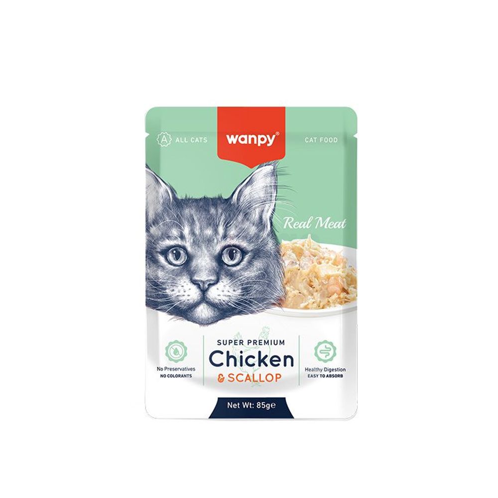 Wanpy Super Premium Pouch Chicken & Scallop 85gm  