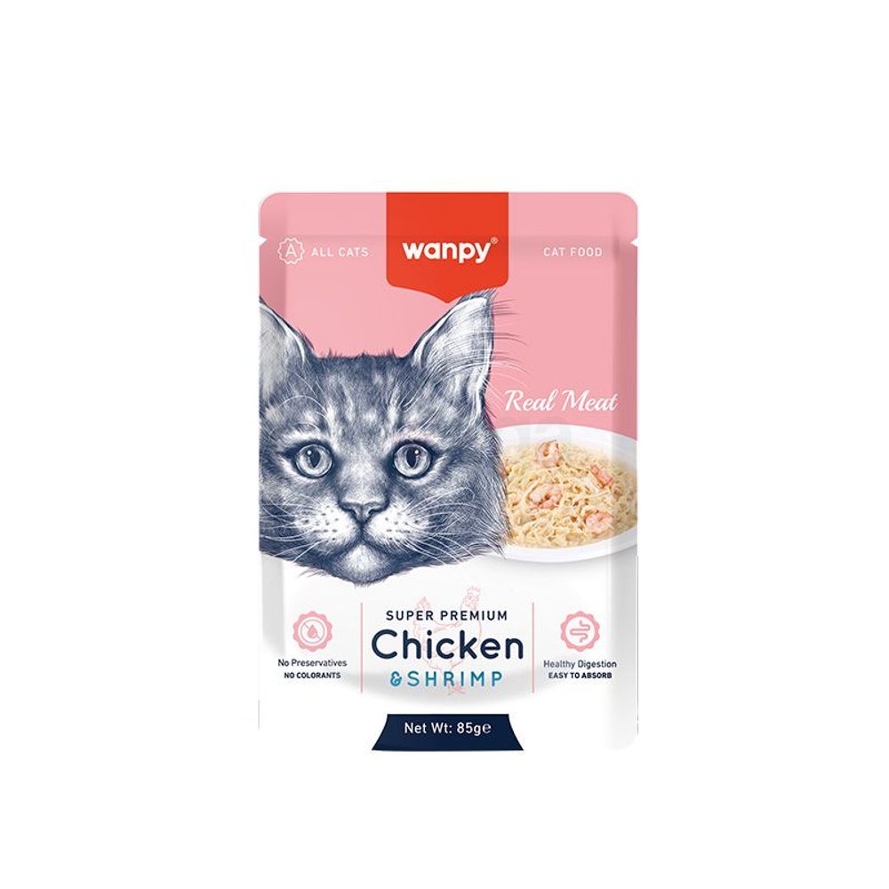Wanpy Super Premium Pouch Chicken & Shrimp 85gm  