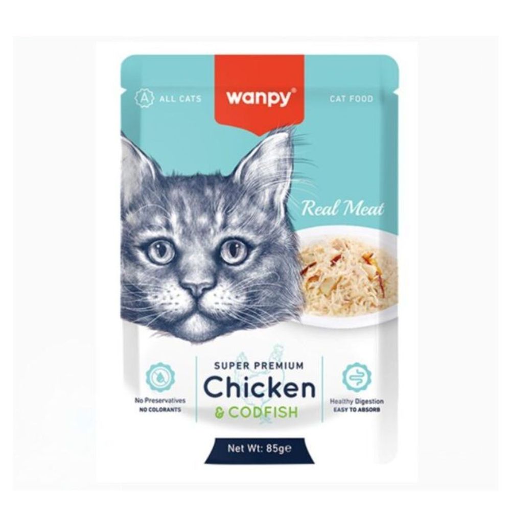 Wanpy Super Premium Cat Pouch Chicken & Cod Fish 85g  