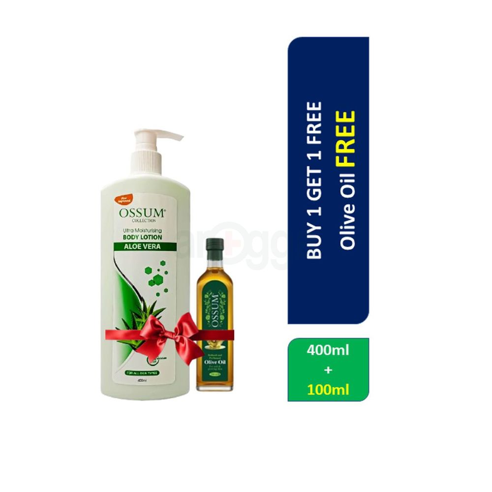 Buy 1 Ossum Ultra Moisturising Body Lotion with Aloe Vera 400ml Get 1 Ossum Perfumed Olive Oil 100ml Free  