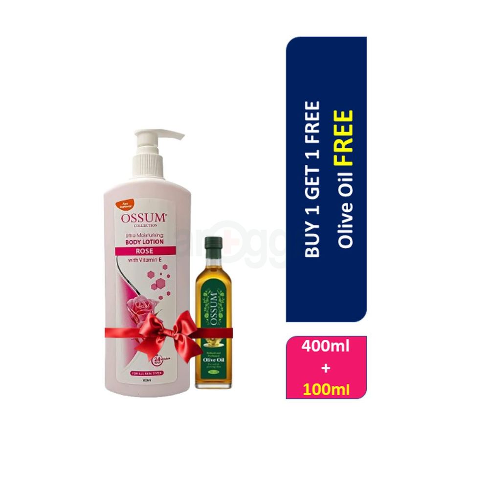 Buy 1 OSSUM Lotion Rose 400ml Get 1 OSSUM Perfumed Olive Oil 100ml Free  