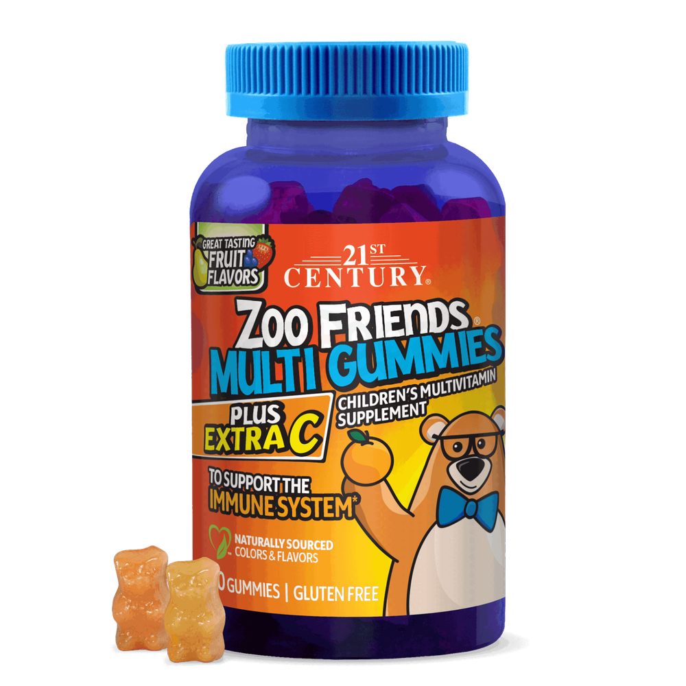 21st Century Zoo Friends Multi Gummies Plus Extra C, Fruit Flavors , 60 Count  