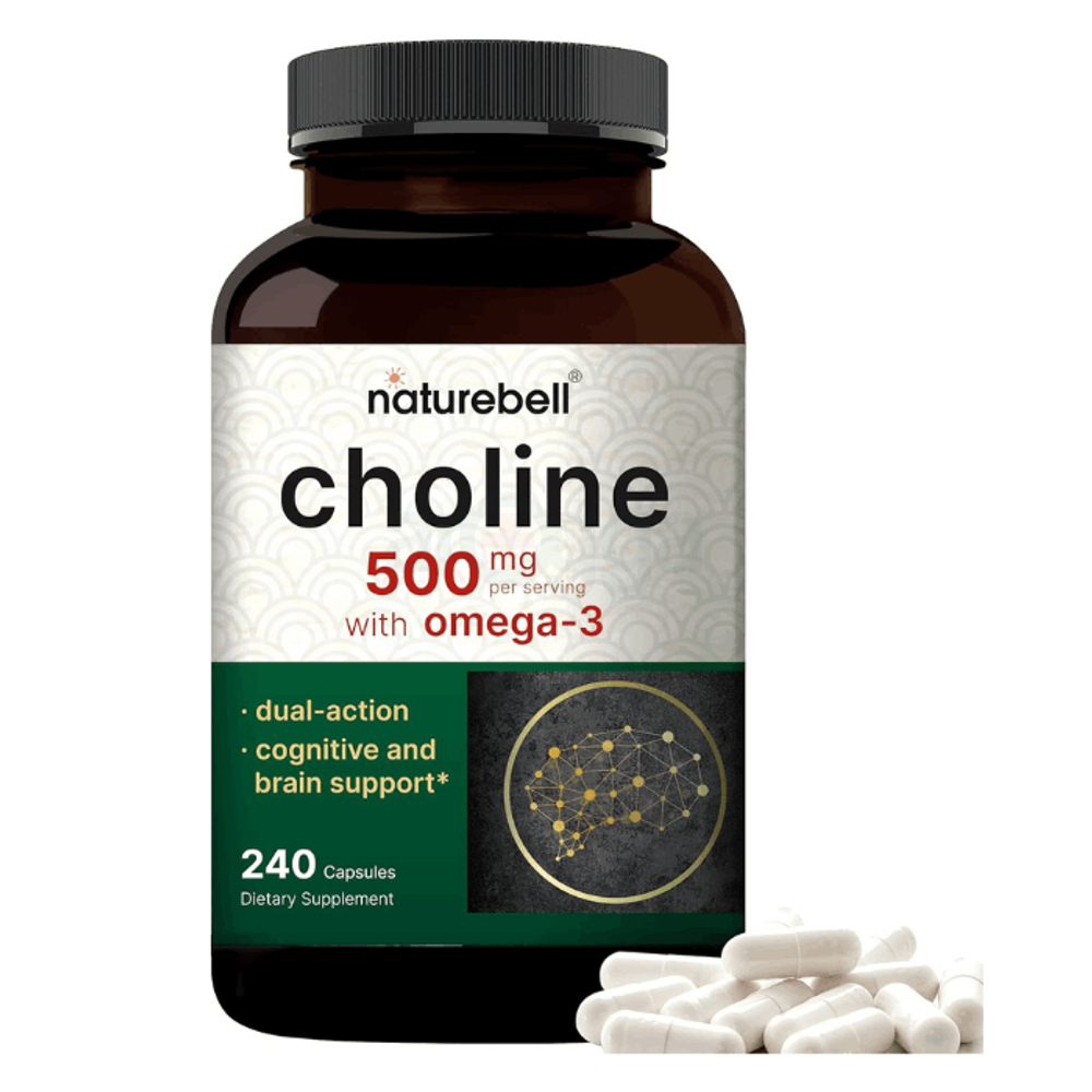 NatureBell Choline Supplements 500mg with Omega-3 Fatty Acids, 240 Caps  