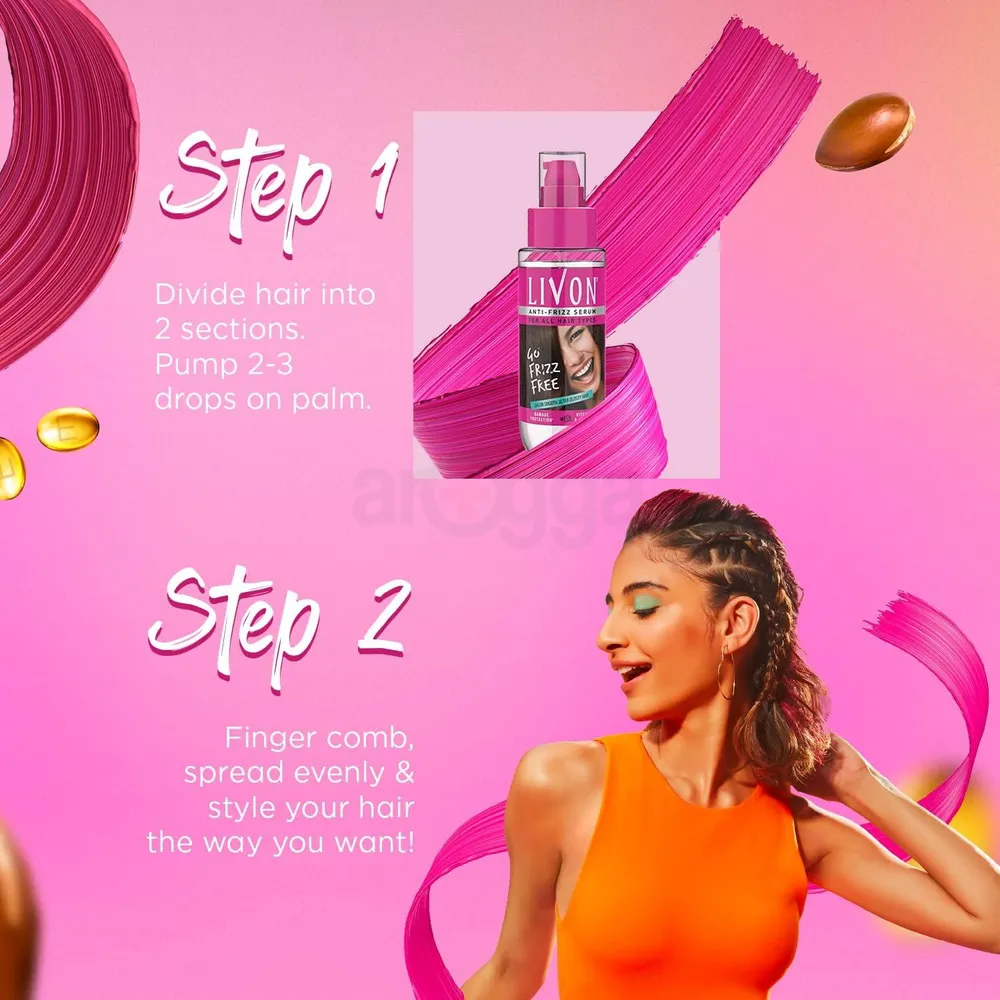 Livon Anti Frizz Hair Serum for All Hair Types with Vitamin E and Argan Oil  