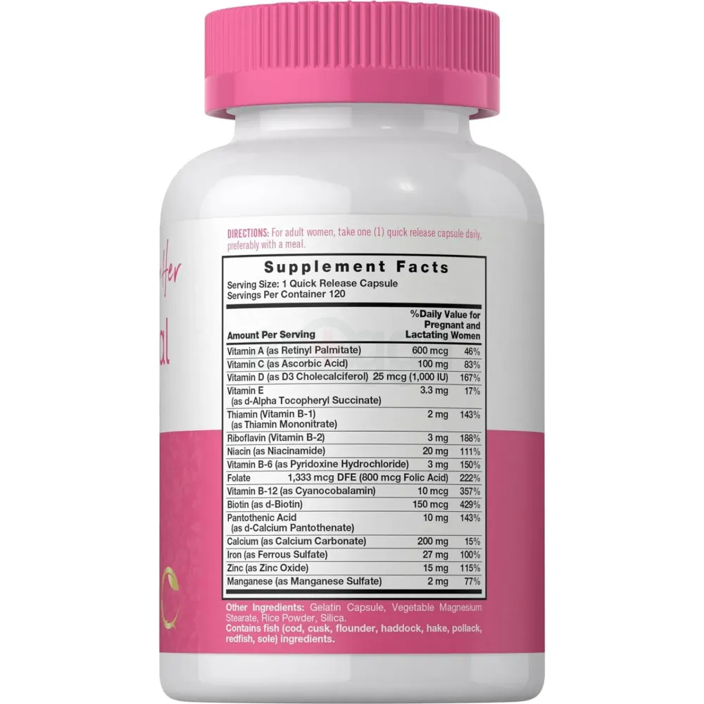 Carlyle Prenatal Multivitamin and Mineral Formula with Folic Acid for Women 120 Capsules  