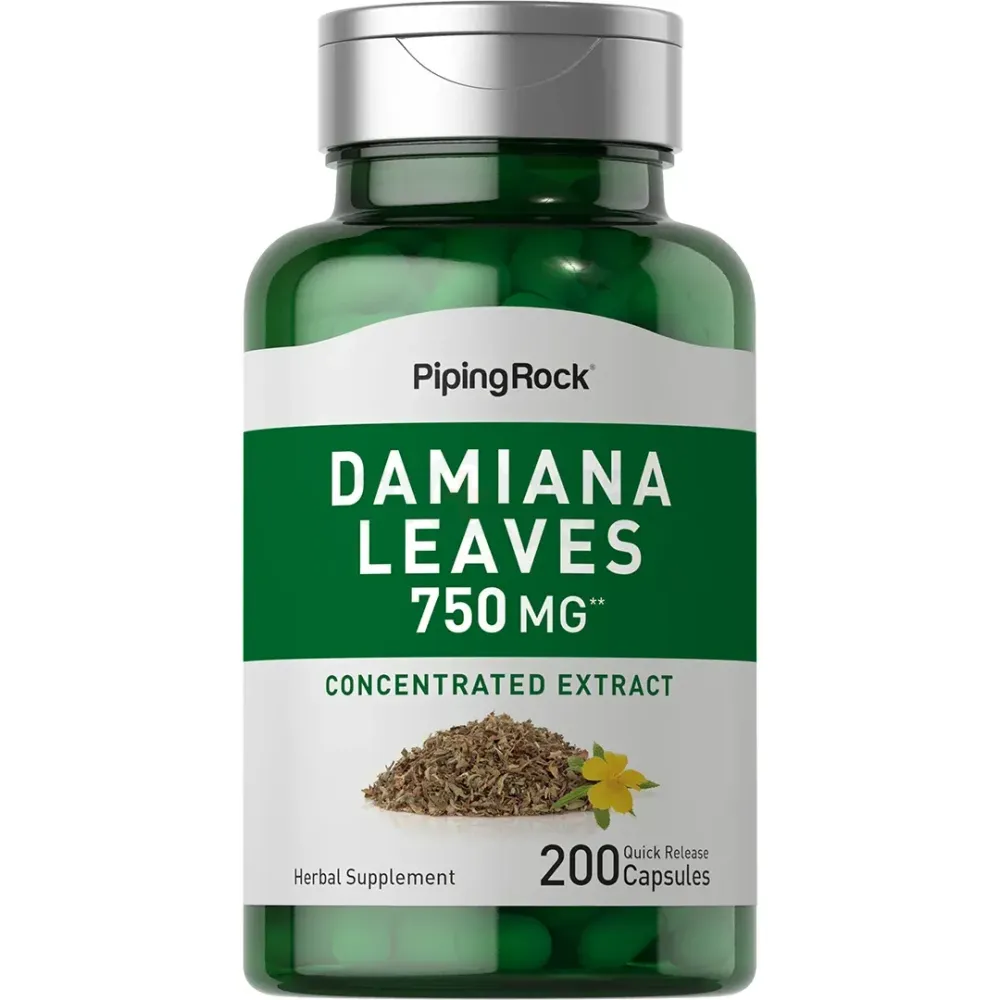 Piping Rock Damiana Leaves 750 mg | 200 Quick Release Capsules | Non-GMO, Gluten Free   