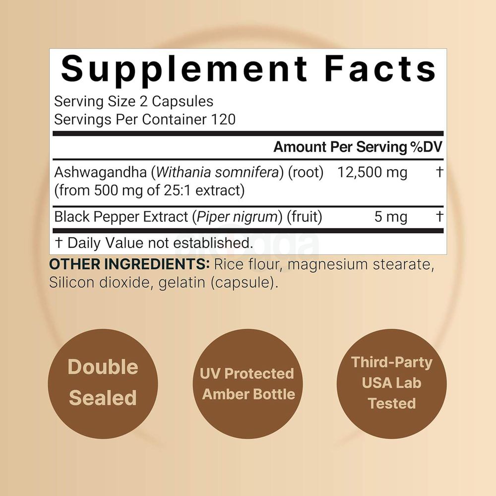 NatureBell Ashwagandha 12,500 mg Equivalent with Black Pepper, 240 Capsules  