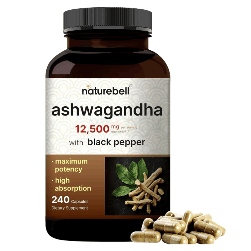 NatureBell Ashwagandha 12,500 mg Equivalent with Black Pepper, 240 Capsules  