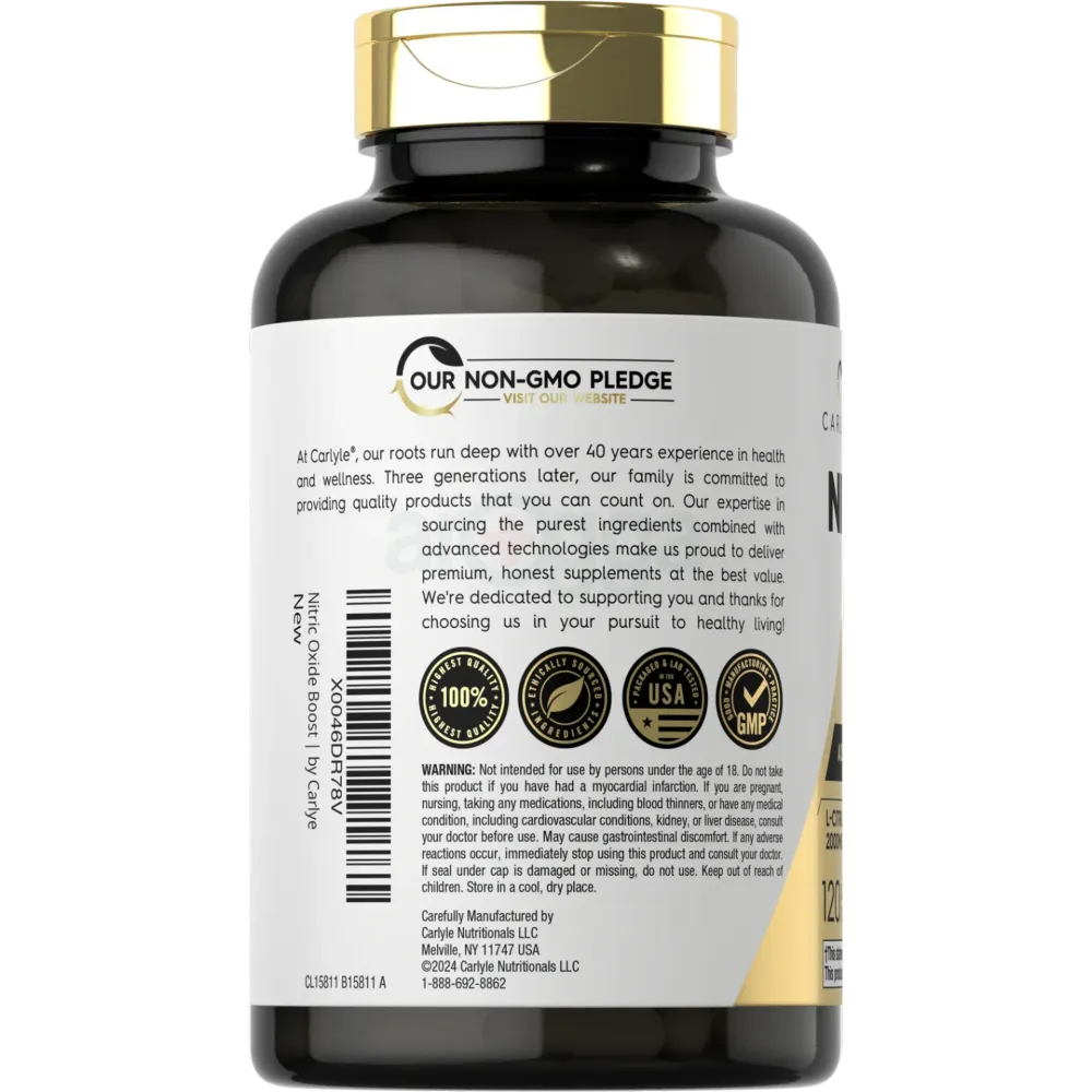 Carlyle Nitric Oxide Supplement 3000mg | 120 Capsules | Non-GMO, Gluten Free   