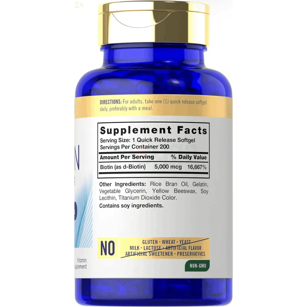 Carlyle Biotin 5000mcg Softgels | 200 Count | Vitamins for Hair Skin and Nails | Non-GMO, Gluten Free Supplement  