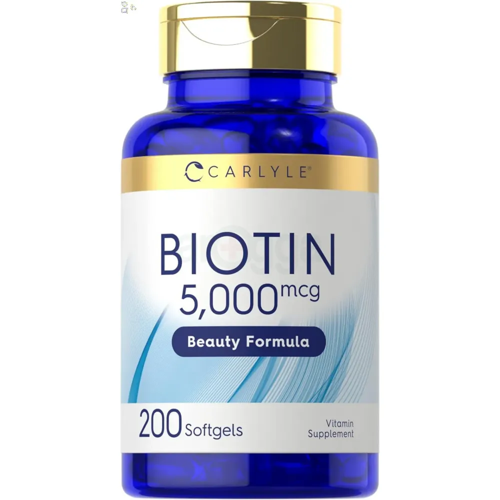 Carlyle Biotin 5000mcg Softgels | 200 Count | Vitamins for Hair Skin and Nails | Non-GMO, Gluten Free Supplement  