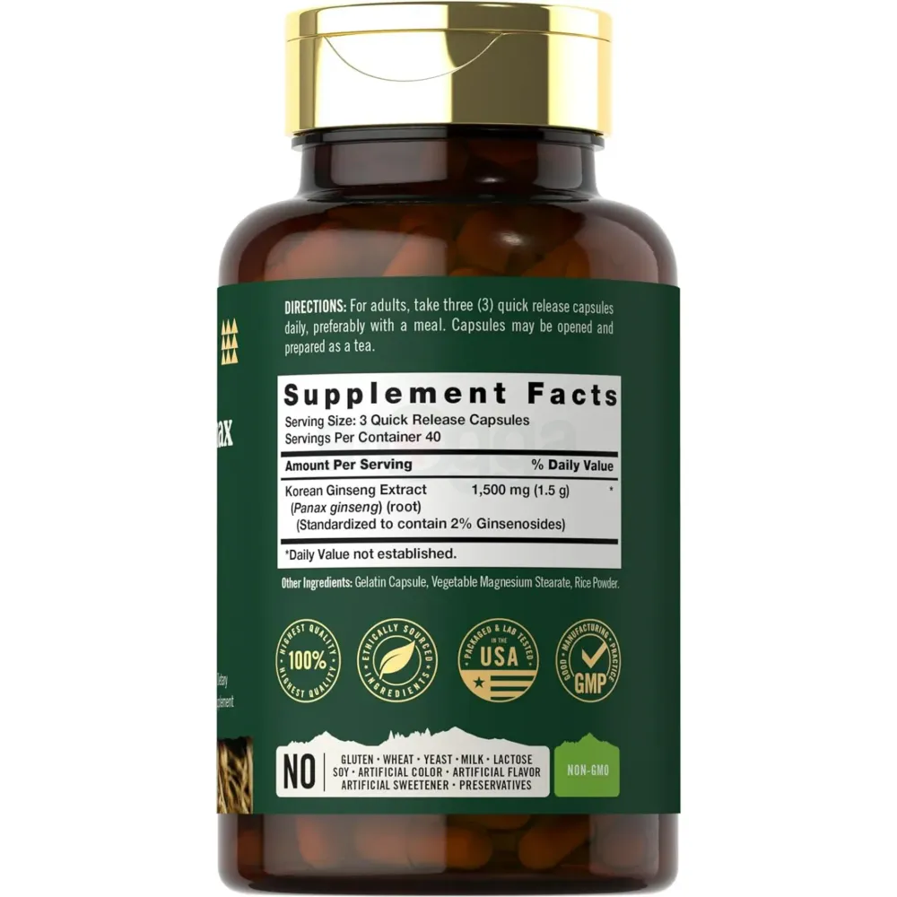 Carlyle Korean Panax Ginseng |1500mg | 120 Capsules | for Men and Women | Tahoe Nutritionals  