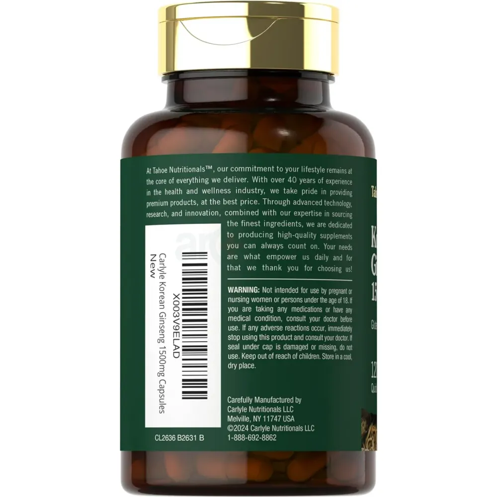 Carlyle Korean Panax Ginseng |1500mg | 120 Capsules | for Men and Women | Tahoe Nutritionals  