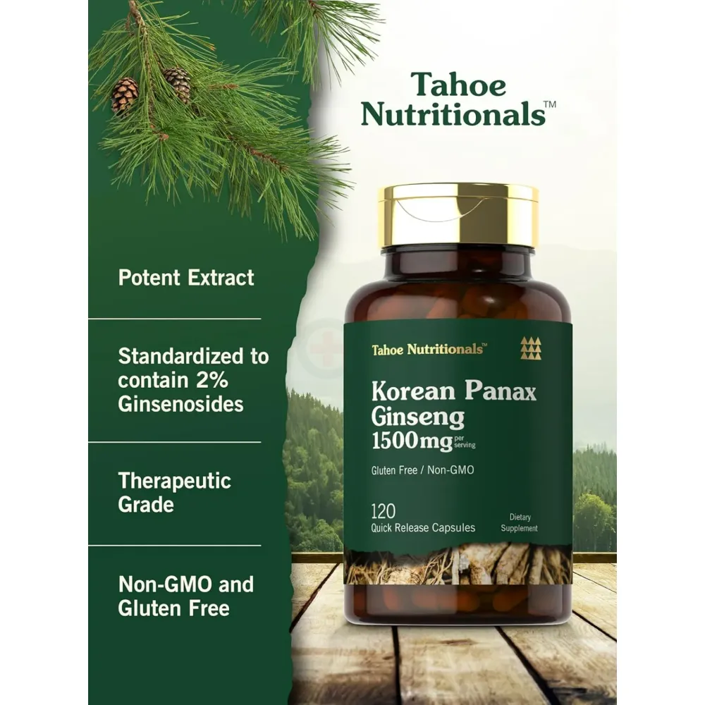 Carlyle Korean Panax Ginseng |1500mg | 120 Capsules | for Men and Women | Tahoe Nutritionals  