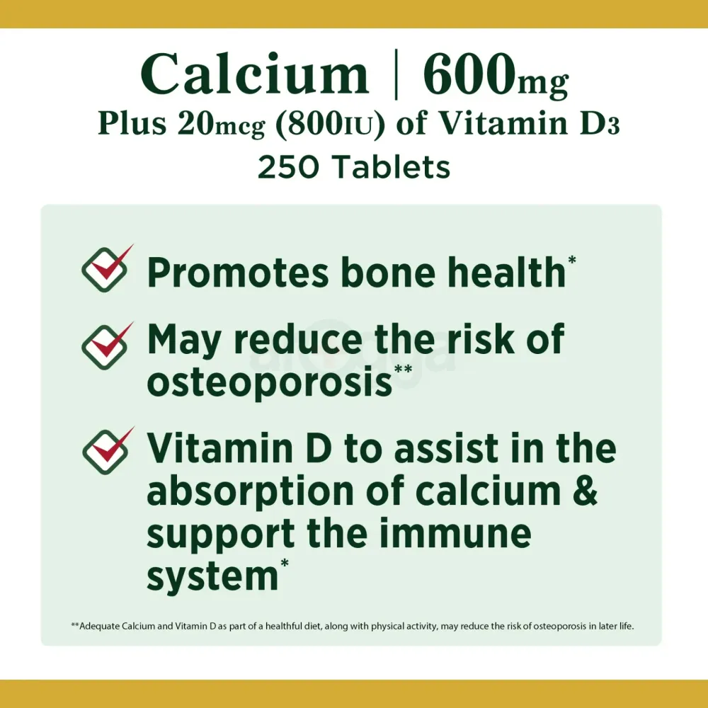 Nature's Bounty Calcium 600 + Vitamin D3 Tablets, 600 Mg, 250 Tabs  