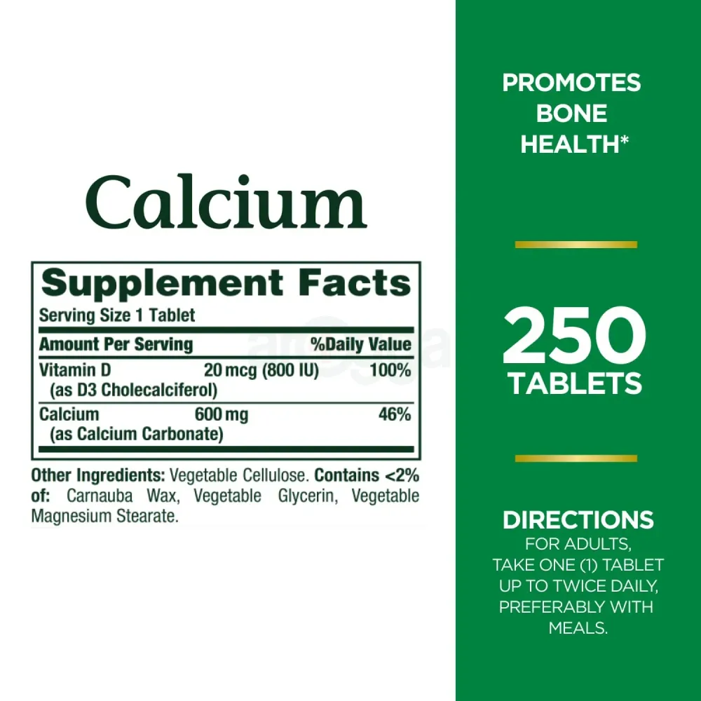 Nature's Bounty Calcium 600 + Vitamin D3 Tablets, 600 Mg, 250 Tabs  