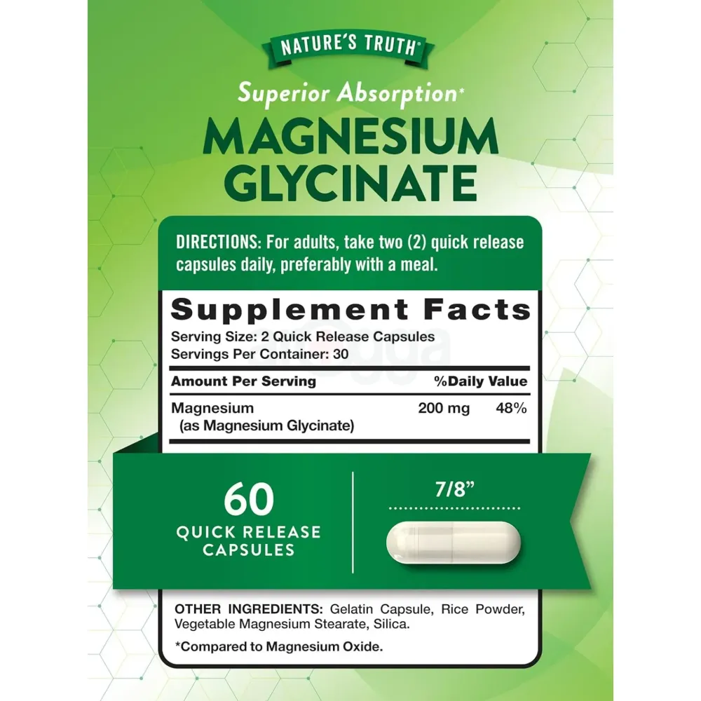 Nature's Truth Magnesium Glycinate, Chelated, 60 Quick Release Capsules  