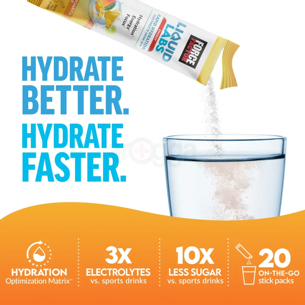 Force Factor Liquid Labs Energy Electrolyte Drink Mix, Hydration Packets, Mango Margarita, 20 Count  