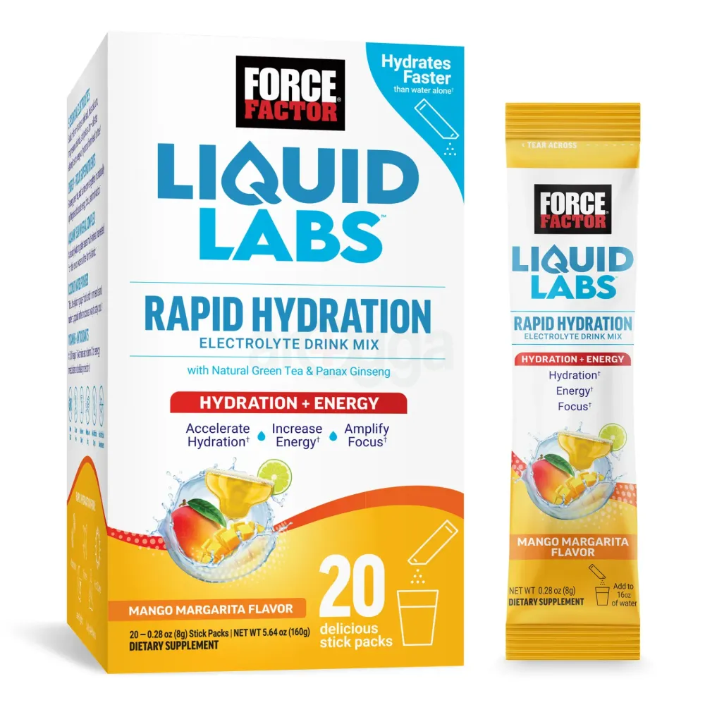Force Factor Liquid Labs Energy Electrolyte Drink Mix, Hydration Packets, Mango Margarita, 20 Count  