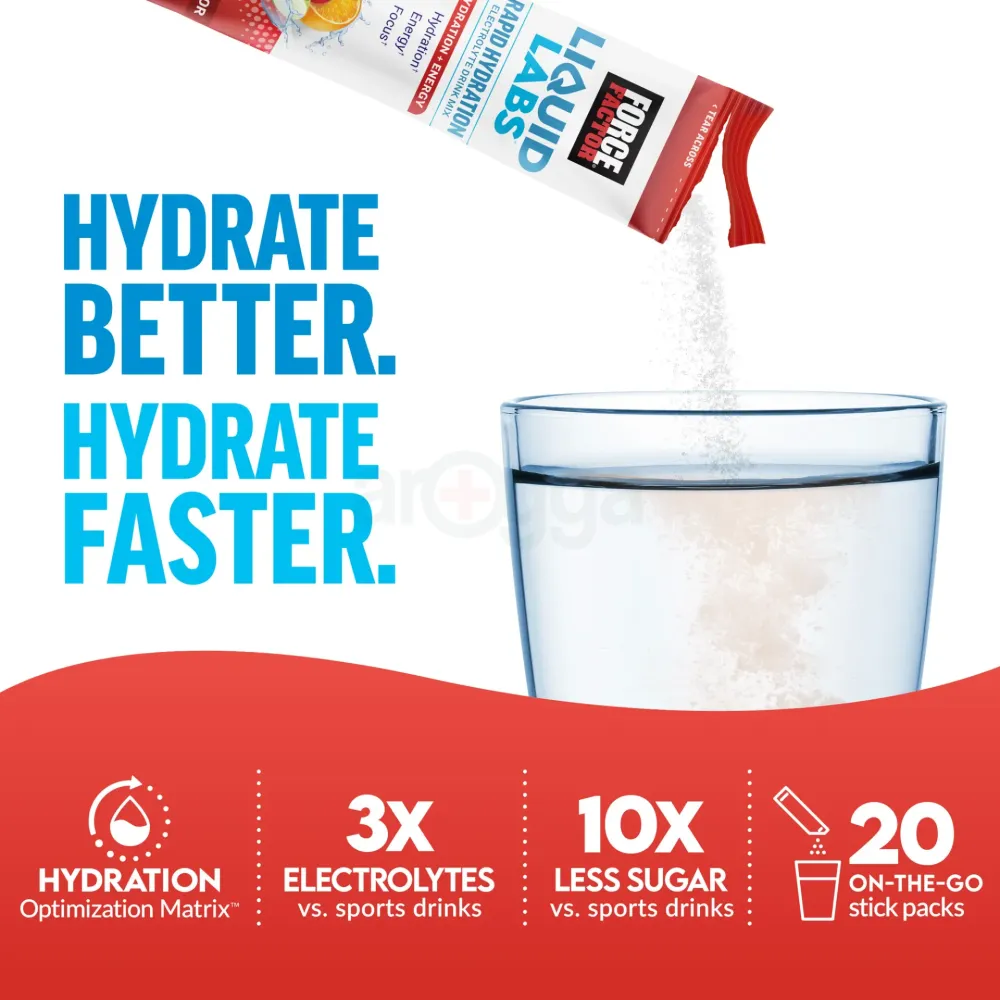 Force Factor Liquid Labs Energy, Electrolytes Powder, Hydration Packets, Fruit Punch Flavor, 20 Stick Packs  