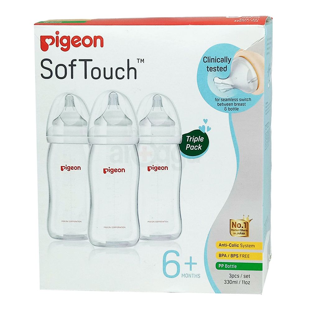 Pigeon Soft Touch Feeding Bottle (Triple Pack) 330ml (6+month) (Code-78499)  