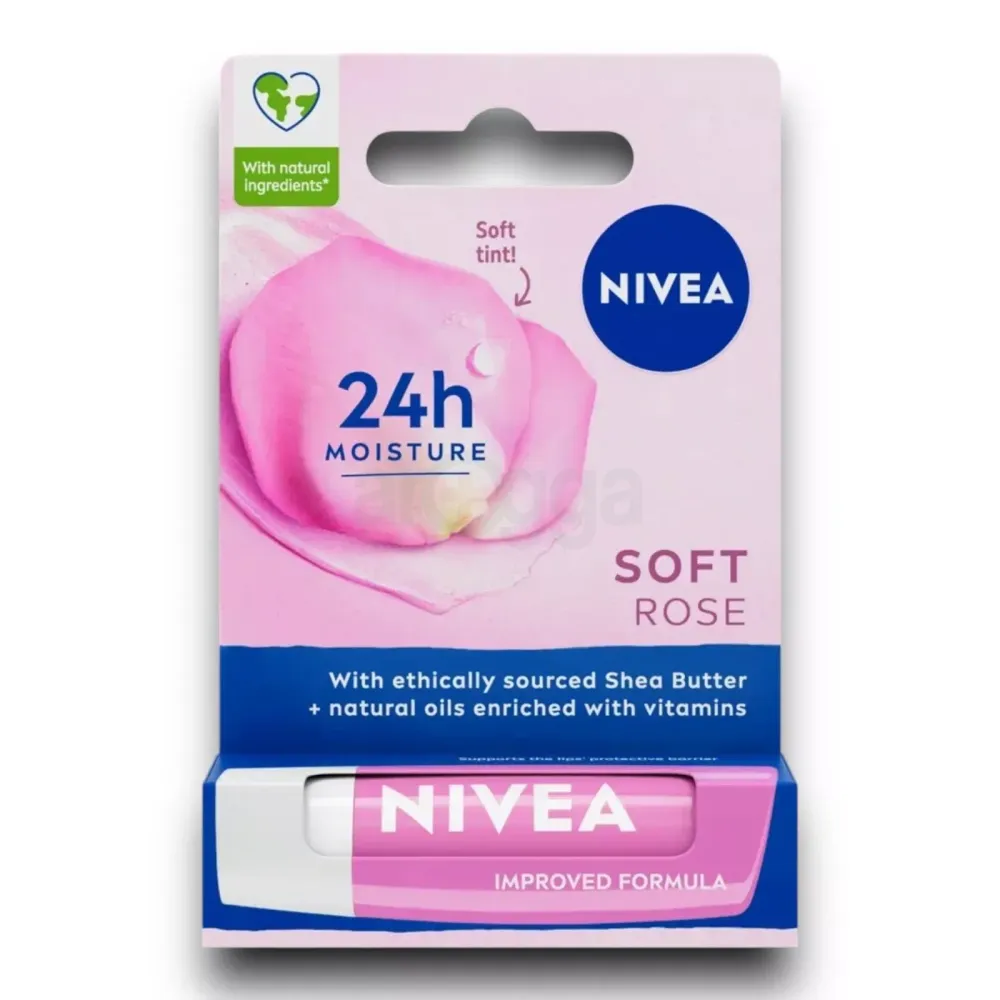 Nivea 24h+ Moisture Soft Rose Lip Balm (Made in Germany)  