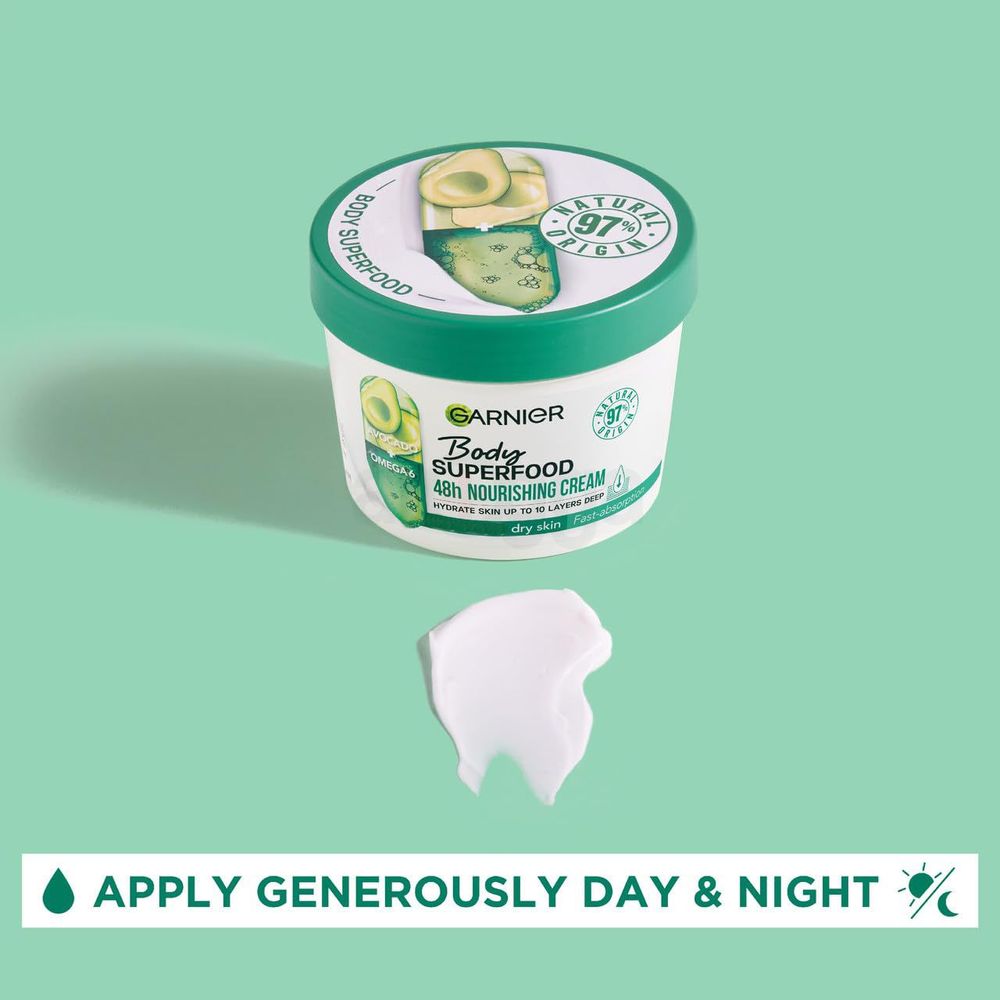 Garnier Avocado Body Superfood 48h Nourishing Cream with Avocado + Omega 6 for Dry Skin  
