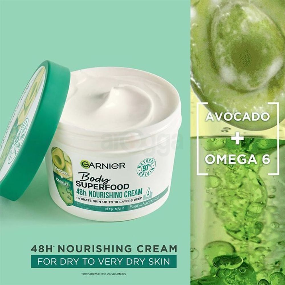 Garnier Avocado Body Superfood 48h Nourishing Cream with Avocado + Omega 6 for Dry Skin  
