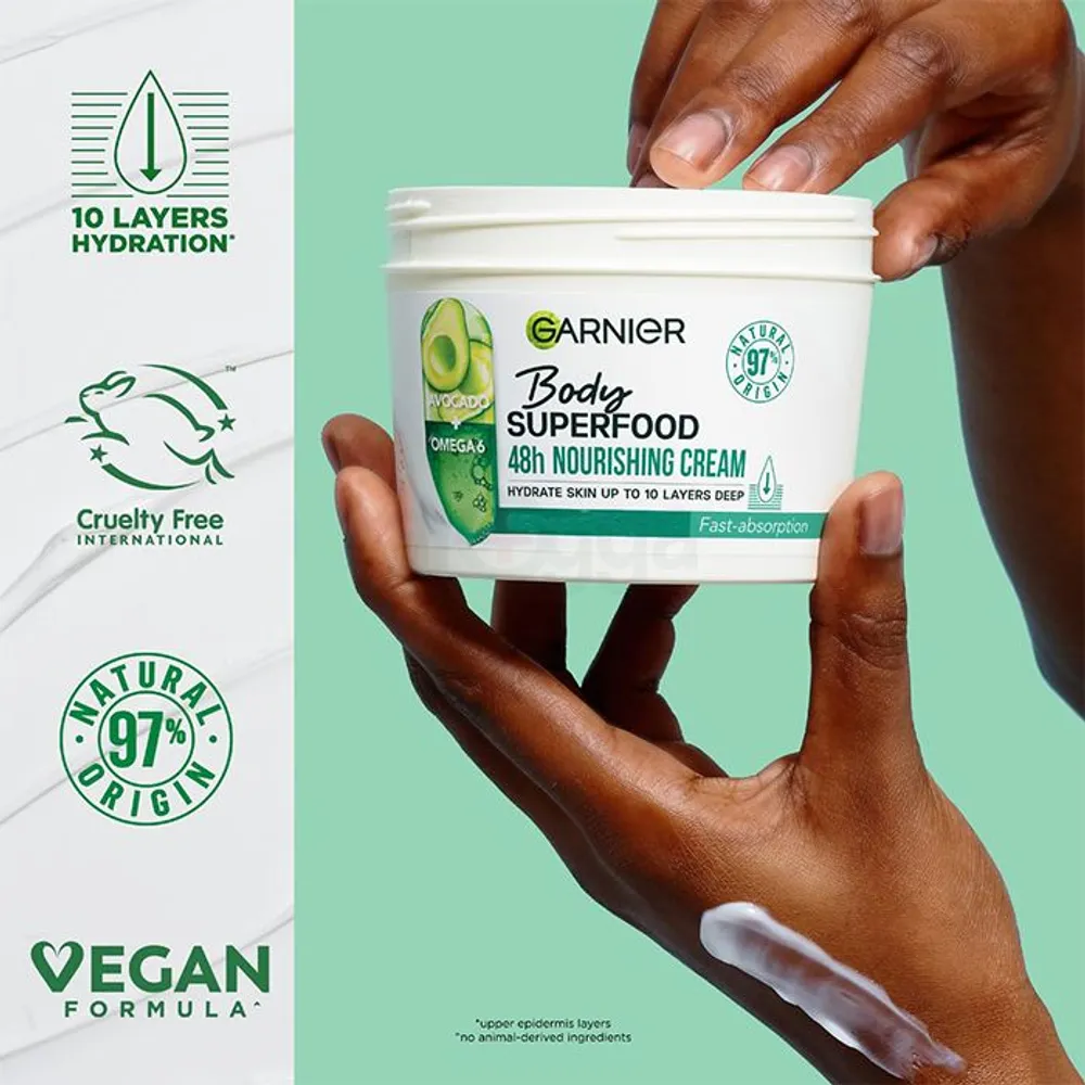 Garnier Avocado Body Superfood 48h Nourishing Cream with Avocado + Omega 6 for Dry Skin  