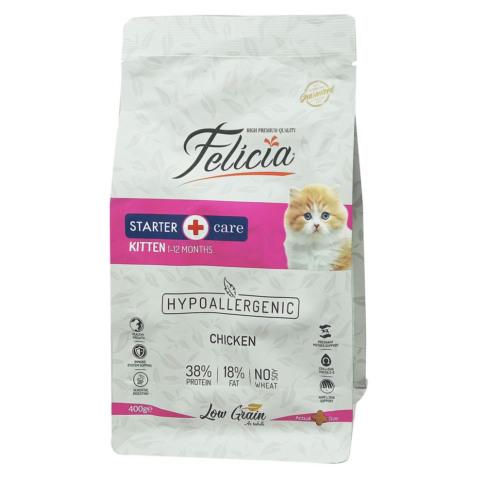 Felicia Low Grain DryCat Food Starter CareKitten Chicken 400gm  