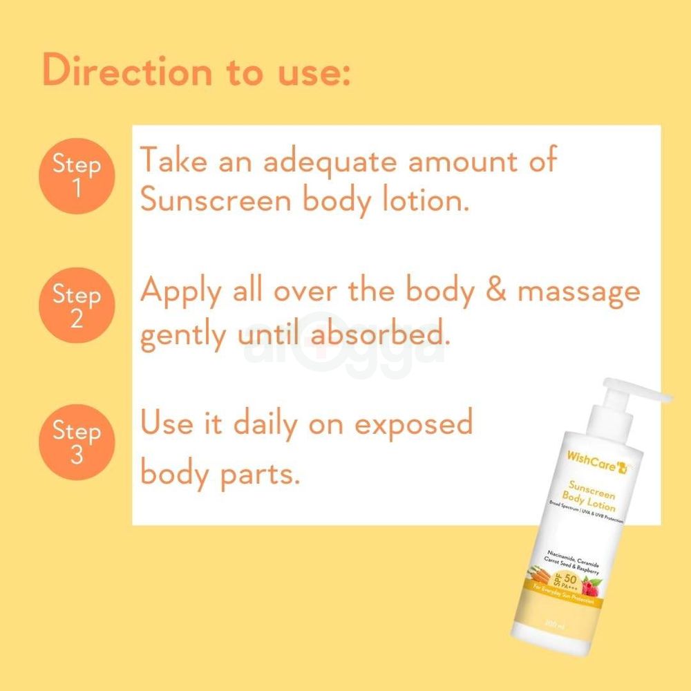 WishCare Sunscreen Body Lotion SPF 50 PA+++ with Niacinamide, Ceramide Carrot Seed and Raspberry  