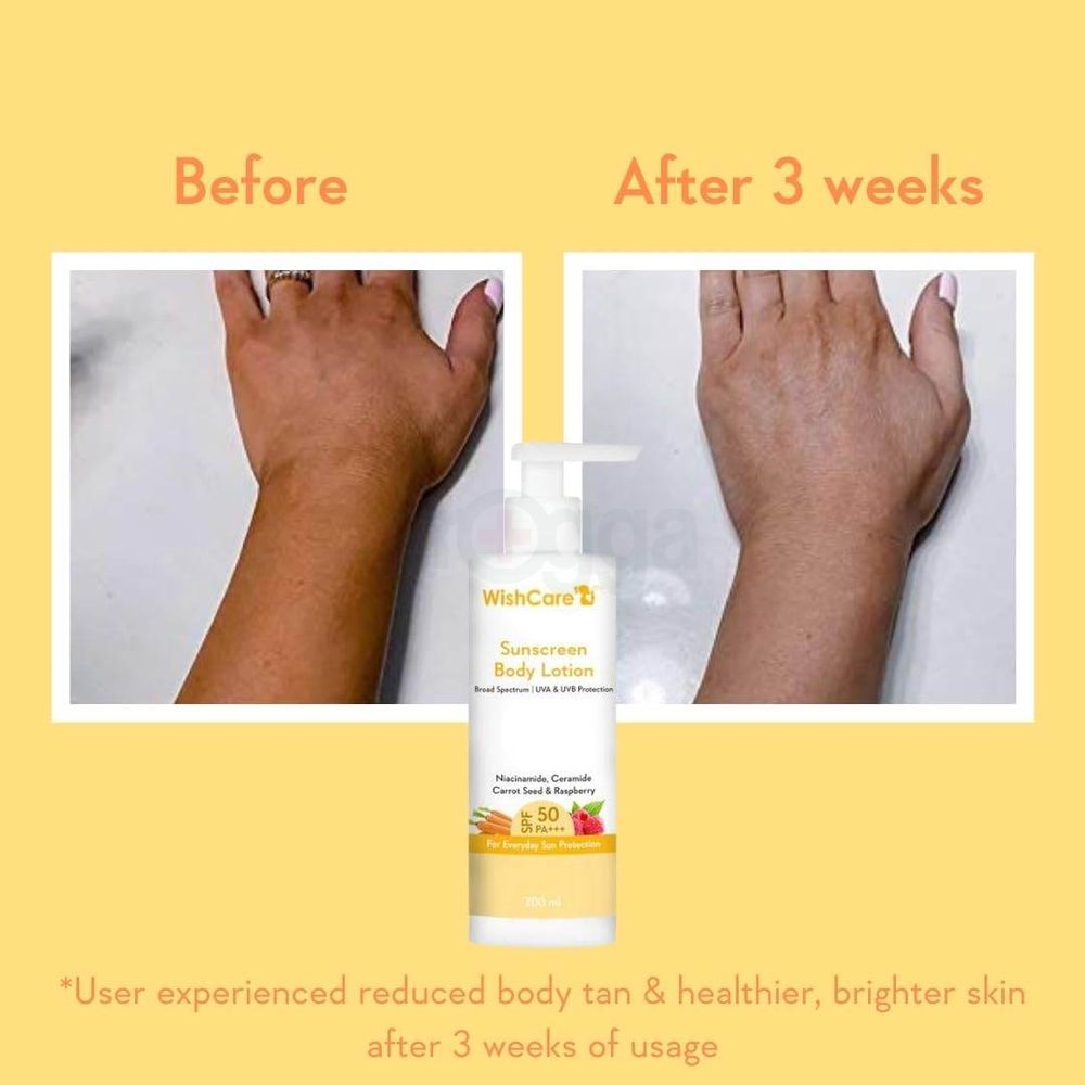 WishCare Sunscreen Body Lotion SPF 50 PA+++ with Niacinamide, Ceramide Carrot Seed and Raspberry  