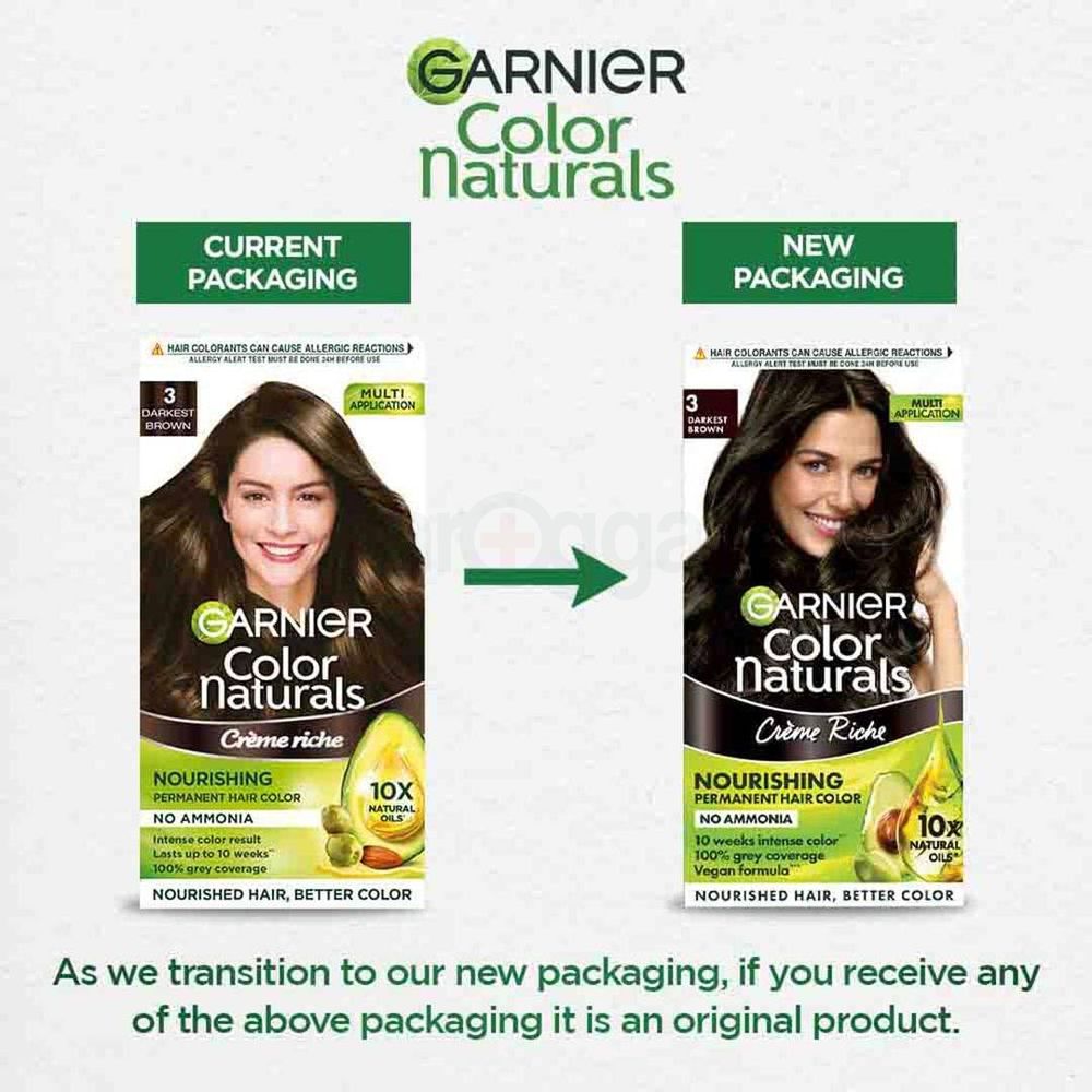 Garnier Color Naturals Creme Riche Nourishing Permanent Hair Color (35ml+30g) - 3 Darkest Brown  