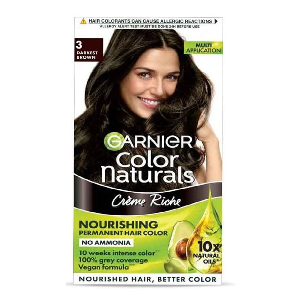 Garnier Color Naturals Creme Riche Nourishing Permanent Hair Color (35ml+30g) - 3 Darkest Brown  