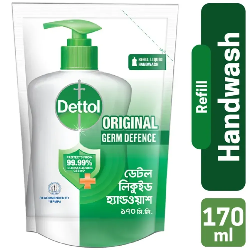 Dettol Handwash Original 170ml Refill, Liquid Soap with protection from 100 illness-causing germs  