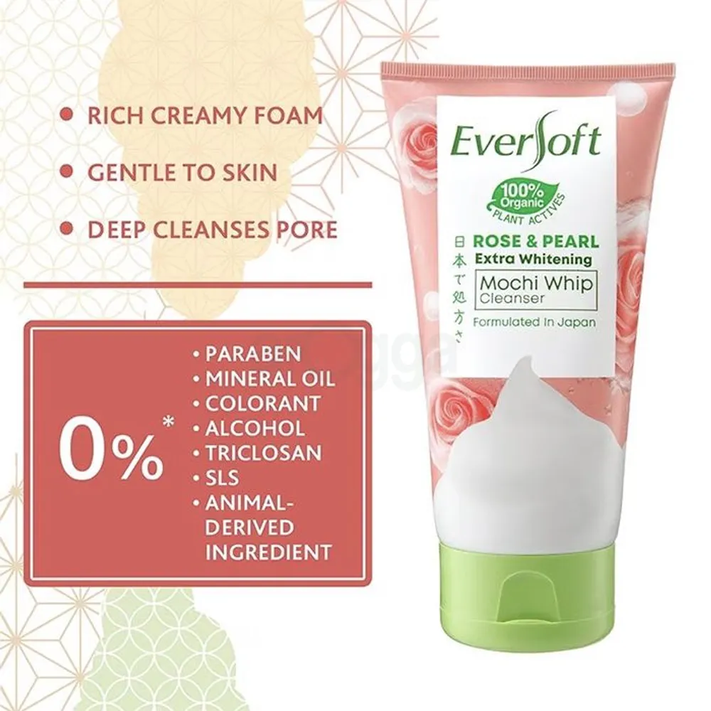 Eversoft Rose & Pearl Extra Whitening Mochi Whip Cleanser  