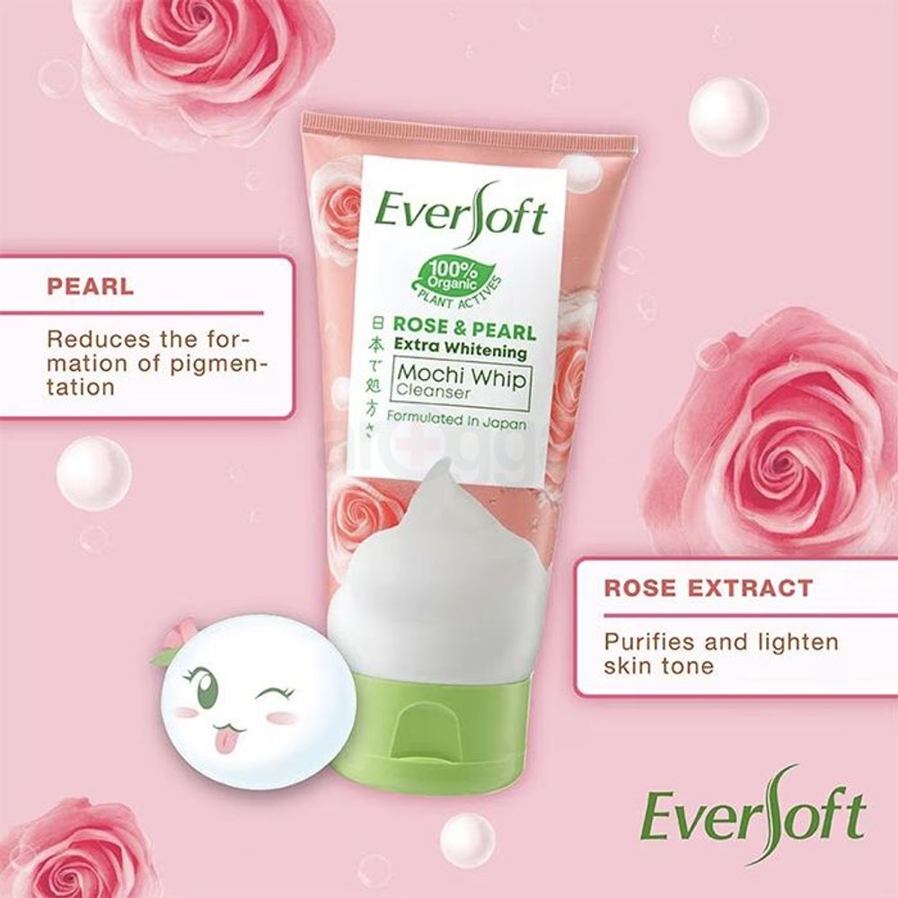 Eversoft Rose & Pearl Extra Whitening Mochi Whip Cleanser  