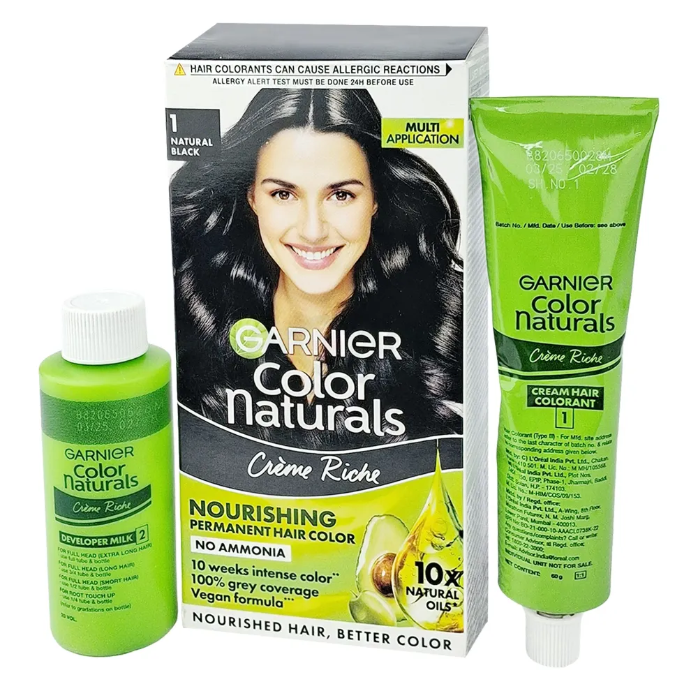 Garnier Color Naturals Creme Riche Hair Color (70ml+60g) - Shade 1 Natural Black  