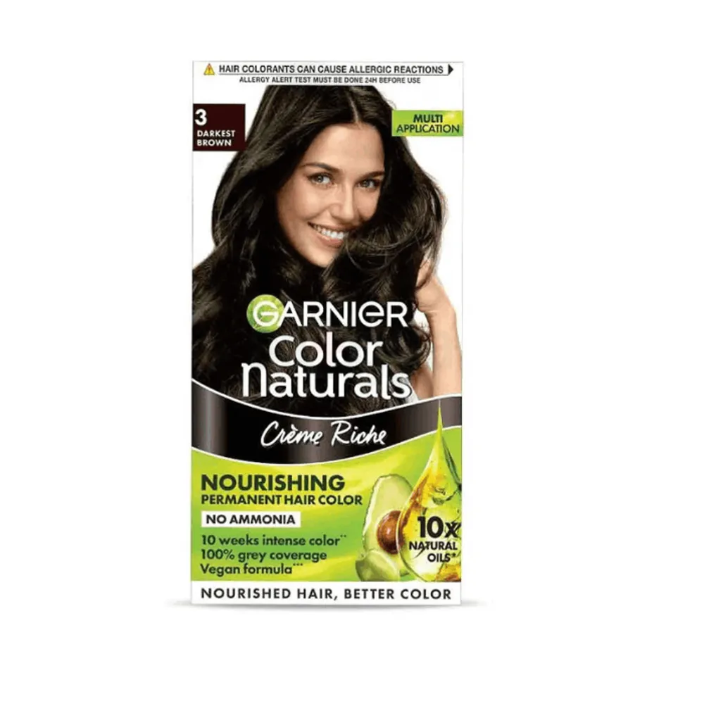 Garnier Color Naturals Creme Riche Hair Color (70ml+60g) - 3 Darkest Brown  